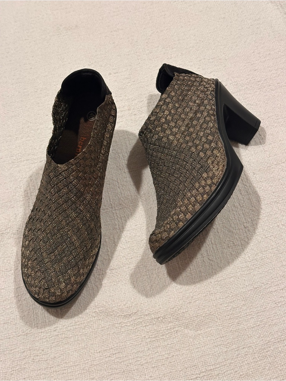 Bernie Mev Metallic Bronze Gold Woven Block Heel Ankle Booties EU 40